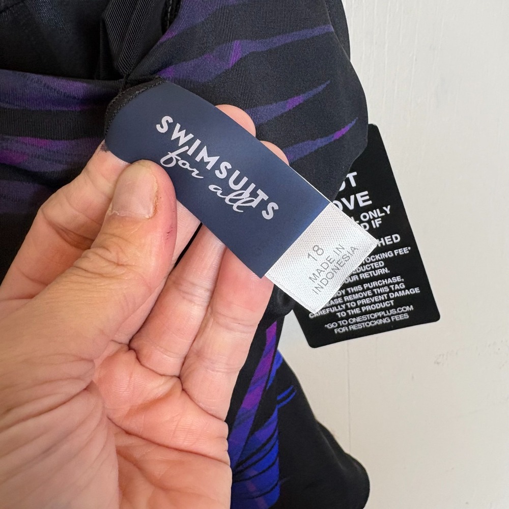 Swimsuits For All One Piece Swimsuit 18 Blue Palm Square Neck Tummy Control NWT - Picture 10 of 13